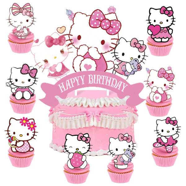 Sanrio 25pcs Sanrio Hello Kitty Cake Topper,Cupcake Toppers, Hello Kitty Birthday Decorations,Hello Kitty Theme Party Supplies, Hello Kitty Birthday Decorations,Hello Kitty Cake Decorations