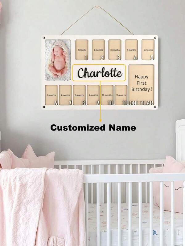 Moldura personalizada para fotos do meu primeiro ano - Quadro de marcos de 12 meses personalizado para bebês meninos e meninas, Expositor de parede/mesa de madeira com marcadores mensais - Presente exclusivo para recém-nascidos em chás de bebê, aniversários e decoração de quarto de bebê, Multifuncional, Ornamental, Carta, Elegante, Moderno, Colorido, Fofo, Adorável, Casual, Personalizado, Único, Personalizado, Presentes ideais para ele, Presentes ideais para ela na volta às aulas