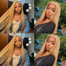 Halloween  Honey Blonde Wig Human Hair 24 Inch 13x6 Lace Front Wigs Human Hair Straight HD Blonde Lace Front Wigs Human Hair 27# Colored - 金色 - 查看 10