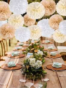 17pcs/16pcs Wedding Party Decor Paper Flower Balls, Khaki, Beige, Olive Green Paper Pom Poms, Birthday Party Background Decoration Balls, Suitable For Festivals, Anniversaries, Wedding, Valentine's Day Decorations Mother's Day Graduation