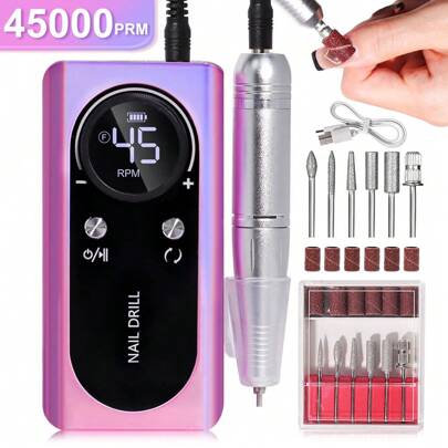 45000 Rpm Nail Drill,Professional Electric Nail Drill Machine Set, Nail File Drill Machine, Manicure Pedicure Kit, Nail File Set For Home And Salon, Nail Buffer Manicure Pedicure Polishing Tools, Valentine's Day Gift