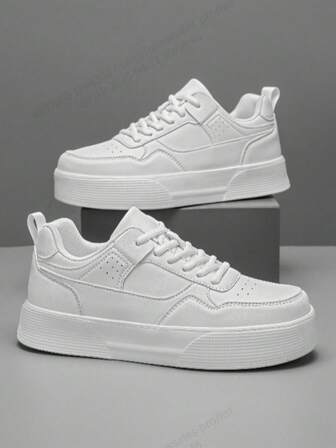 男士纯白皮拼接情侣舒适百搭休闲户外鞋时尚简约青年高水台增高运动平底减震小白鞋