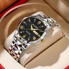 Reloj de cuarzo de lujo de marca superior para hombres, con calendario, correa de acero inoxidable, diseño deportivo y de negocios casual, esfera redonda con números romanos, un regalo perfecto para fiestas, bodas, vacaciones en la playa y para parejas