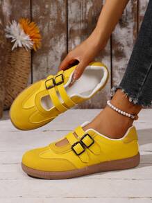 1 Paio di scarpe casual estive da donna, con suola chunky, in finta pelle, con chiusura a strappo, comode per uso esterno