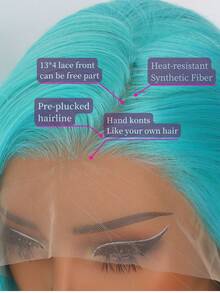 24 Inch Blue Green 13x4 Lace Front Wig, Long Silky Straight Mint Green Synthetic, HD Transparent Lace, Pre-Plucked Hairline, Heat-Friendly - 水鴨藍 - 查看 3
