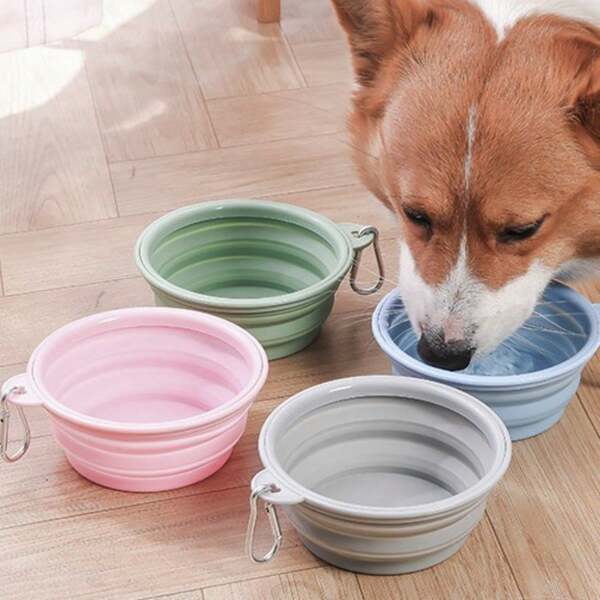 1pc 350ml Macaron Color Portable Folding Pet Bowl, Suitable For Small/Medium/Large Dogs, Cats, Outdoor Water Drinking Bowl With Carabiner