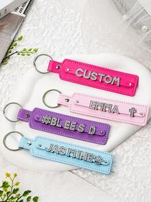 Fashion Leather Personalized Custom Rhinestone, Name Letter Numbers, Car Keychain, Keyring, Valentines, Gift For Her/Him, Gift For Mum, Home Decor. - Multicolor - View 4