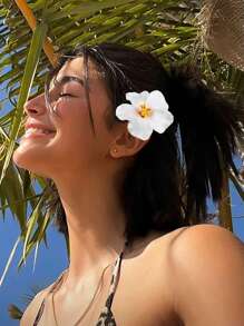 3 pezzi/1 pezzo 9cm Fermagli per capelli floreali hawaiani bianchi e rossi per donne, accessori per capelli eleganti e minimalisti di alta qualità in colore unito, adatti per uscite quotidiane, eventi casual, feste, pendolarismo, vacanze al mare, acconciature, coordinati con l'outfit