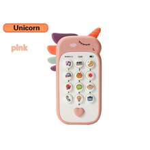 Téléphone de dentition pour bébé de style dessin animé - Jouet à mâcher en silicone souple avec multi-musique, développement sensoriel musical pour les +18 mois, jouet de téléphone intelligent interactif pour bébé