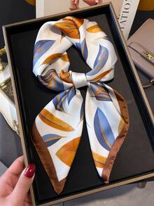 1pc Fashion 70cm Silk Satin Hair Scarf Leaf Print Summer Neck Tie Kerchief Handbag Hijab Shawl Wraps Casual Bandana - Coffee - View 1
