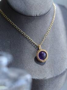 ITSMOS Sun-God Natural Stone Amethyst Gold Pendant Necklace Round Stone Hand Winding Elegant Energy Jewelry For Women Soul Gift