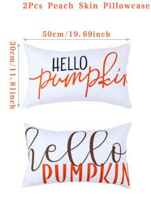 2pcs 50*30cm Hello Pumpkin Pattern Rectangular Waist Pillow Case, Throw Pillow Cover, Thanksgiving Day Polyester Peach Skin Material Cushion Cover, Autumn Fall Thanksgiving Holiday Party Family Gatherings Decoration, Creative Home Ornament Decor, Room Bed Sofa Decor ﻿ ﻿