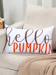 2pcs 50*30cm Hello Pumpkin Pattern Rectangular Waist Pillow Case, Throw Pillow Cover, Thanksgiving Day Polyester Peach Skin Material Cushion Cover, Autumn Fall Thanksgiving Holiday Party Family Gatherings Decoration, Creative Home Ornament Decor, Room Bed Sofa Decor ﻿ ﻿