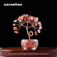 1pc Handcrafted Mini Crystal Flower Tree | Natural Crushed Stone, Glass Encased, Desktop Decor, Home Ornament, Solid Format