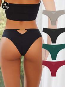 VKME 4 Pezzi / Set Brasiliana a vita bassa da donna, Biancheria intima da donna senza cuciture e sexy
