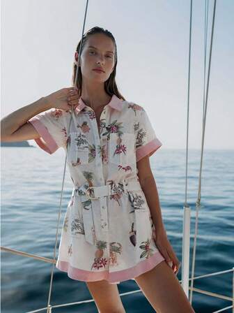 Elegant Temperament, Lace Up Cardigan, Women's Jumpsuit, Summer