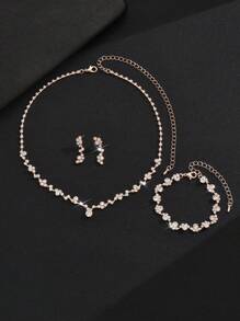 4 pièces/set Ensemble de bijoux de mariée élégant et haut de gamme comprenant un collier, des boucles d'oreilles et un bracelet. Convient pour le mariage, l'anniversaire, les soirées et les accessoires de robe