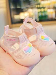 1 Pair Fashion Cute Rainbow Sandals For Toddlers 1-3 Years Old, Spring/Summer Indoor/Outdoor Wear, Breathable Mesh Design, Non-Slip Soft Bottom, Thick Sole, Durable Toe Protection, Low-Top, Magic Tape Closure Casual Sport Shoes