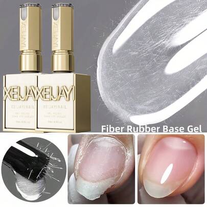 XEIJAYI 2支装15毫升纤维橡胶底凝胶指甲油入门装，纯可卸免擦拭指甲油，适合居家美甲DIY