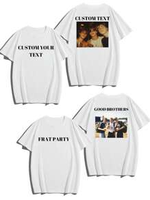 Customized Photo Printed Men's T-Shirt, Spring/Summer, Personalized Design, Upload Your Photo/Group Photo/Lover/Family/Pet/Best Friend/Landscape, Input Your Text/Name/Message/Fun Text/Blessing, Men's Round Neck Short Sleeve T-Shirt, Black Top, Holiday Gift, Valentine's Day/Birthday/Anniversary Photo Customization, Gift For Him, Short Sleeve Spring/Summer