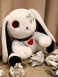 RCreepy Goth Bunny Plush, Crazy Rabbit Plushie Toys, Long Ears Spooky Bunny Stuffed Animal Doll For Easter Halloween Christmas Birthday Gift - Multicolor - View 12