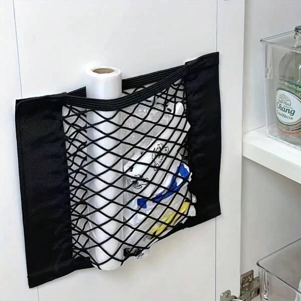 1 pièce/2 pièces Organisateur de rangement simple et moderne, sans perçage requis pour le rangement mural de la cuisine à la maison. Pochette de rangement en plastique, crochet et boucle filet