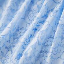 Women Tiered Ruffled Short Skirts Floral Lace Sheer Mid Rise Lined Cute Flowy Mini Skirts - Blue - View 6