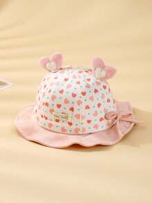 1pc Spring/Autumn Baby Girl Cartoon Heart Bucket Hat, Suitable For Daily Wear - Pink - View 3