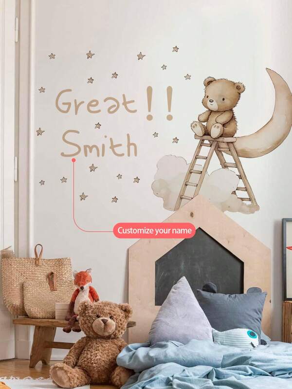 &-Custom Name Moon And Butterfly Wall Decal With Floral Design – Growth Chart Nursery Sticker For Baby Girls/Boys Room Decor
