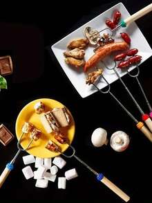 1 件彩色 32 英寸可伸缩棉花糖烘焙棒 - 耐用不锈钢 Smores 筷子，带木柄，适合露营、篝火和壁炉，包括方便的储物袋和篝火配件