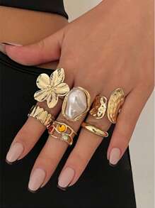 Set de 6 anillos punk para mujeres, set de anillos geométricos vintage, regalos de joyería personalizada que combinan con atuendos diarios y accesorios para fiestas