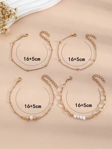 4pcs/Set Elegant Faux Pearl Beaded Chain Bracelets, Suitable For Daily Wear - Multicolor - View 6