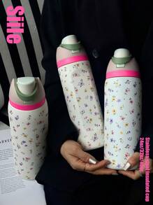 1pc Ditsy Floral Insulated Stainless Steel Vacuum Water Bottle, 24oz/32oz/40oz Capacity, Dual Drinking Methods With Straw, Suitable For Sports, School, Travel, Gym, Holiday & Birthday Gift