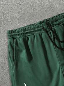 Men's Sports Casual Street Style Cross Graphic Print Knit Drawstring Shorts,Beach Shorts - Dark Green - View 3