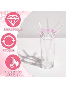 6er Pack wiederverwendbare Glas-Trinkhalme mit Schleifen-Charm - bruchsichere gebogene Trinkhalme Set + Reinigungsbürste - elegante Trinkhalme für Cocktails, Smoothies & kalte Getränke (20cm)