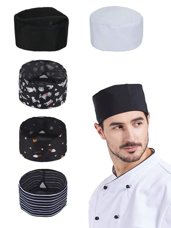 Chapéus de chef unissex para homens e mulheres, gorros de chef ajustáveis para adultos com parte superior de malha respirável para cozinha