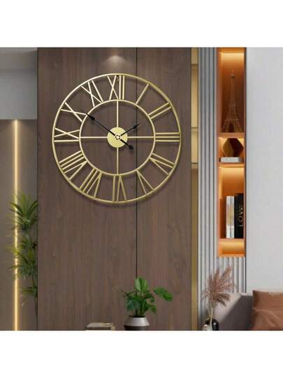 1pc Stylish Large Wand Klok In European Golden Metal Multiple Sizes, Vintage Silent Mechanism, Indoor Outdoor Garden Ornament Room Bedroom Dormitory Back To School Home view 9