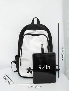 Large Capacity Contrast Color Backpack, Japanese Style Minimalist Versatile Design - Multicolor - View 6