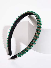 1pc Delicate Grid Fabric Crystal Headband, Korean Style Hair Accessory Hairband Hair Hoop - Green Coffee - View 2