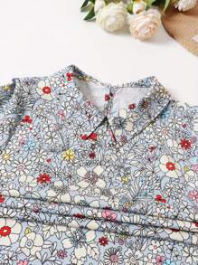Women's Polyester Floral Print Button Front Split Hemline Shirt With Allover Floral Pattern, Worldwide