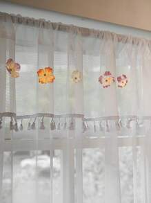 2pcs "Encounter Tenderness! Lace Curtain Covers Window, Infuses Kitchen With Dreamy Ambience, Displaying Elegant Living Aesthetics" Nordic Romantic Style, 100% Polyester Material, Rod Pocket Design, Suitable For Bedroom, Living Room, Kitchen, Balcony