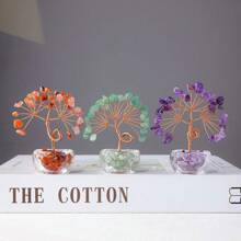 1pc Handcrafted Mini Crystal Flower Tree | Natural Crushed Stone, Glass Encased, Desktop Decor, Home Ornament, Solid Format