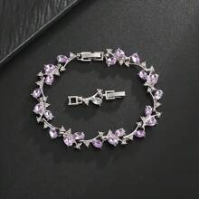 Elegante brazalete multicapa incrustad0 con circonita cúbica con diseño floral, de ramas y flores de ciruelo, de moda y versátil para salidas de verano, accesorio brillante, regalo perfecto para el Día de la Madre, fiesta de graduación
