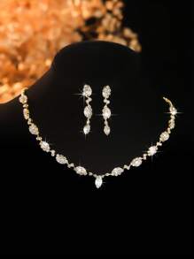 Conjunto de 3 peças de colar e brincos geométricos, versáteis e elegantes, adequados para mulheres que frequentam o dia a dia, encontros no campus, casamentos, festas, presentes para o Dia dos Namorados e feriados