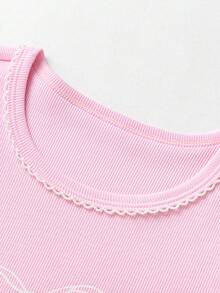 mini bala 女童亲肤睡衣套装夏季新款婴儿柔软弹力甜美透气家居服 - 粉紅 - 查看 6