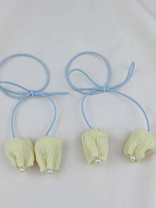 2 件套郁金香花朵发圈，可爱甜美女孩发饰马尾辫发夹，发球 - 彩色 - 查看 5