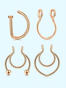 4 pièces Style punk Faux piercing Faux anneau de nez Septum sans perçage Pince à nez Rock HipHoop Bijou de corps en acier inoxydable de mode