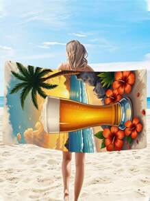 1pc Beach Sunset Beer Printed Ultra-Soft Microfiber Beach Towel, Extra Large Beach/Bath Towel With Colorful Graffiti Design For Outdoor Beach Mat, Yoga Mat, Bathroom Accessories, Quick-Dry 250gsm For Swimming, Gym, Yoga, Outdoor, Camping Travel Essentials Travel Accessories Beach Essentials