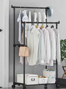 1pc Large Size Portable & Easy-To-Move Clothes Hanger Rack, Suitable For Balcony, Floor-Standing Storage Rack For Clothes, Hat And Shoes