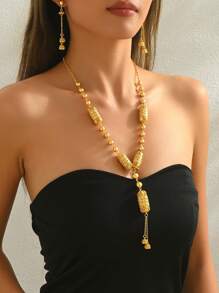 Conjunto de 3 piezas de collar largo y pendientes de joyería con borla y linterna vintage, regalo para boda, fiesta o festival